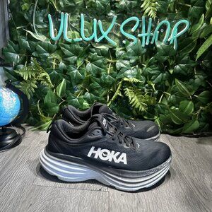 Hoka One One Bondi 8 Women Size 8.5 D Black White Athletic Running Shoes Sneaker